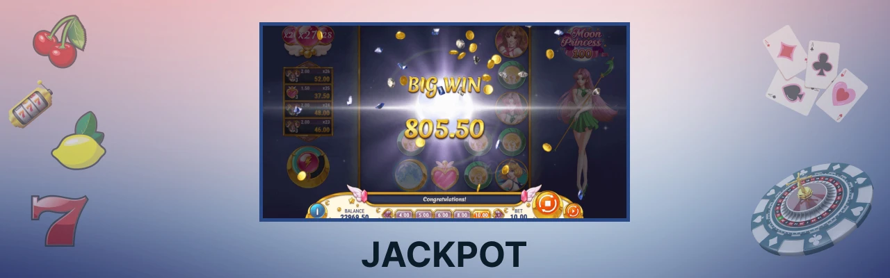 Jackpot i spilleautomaten moon pricess 100