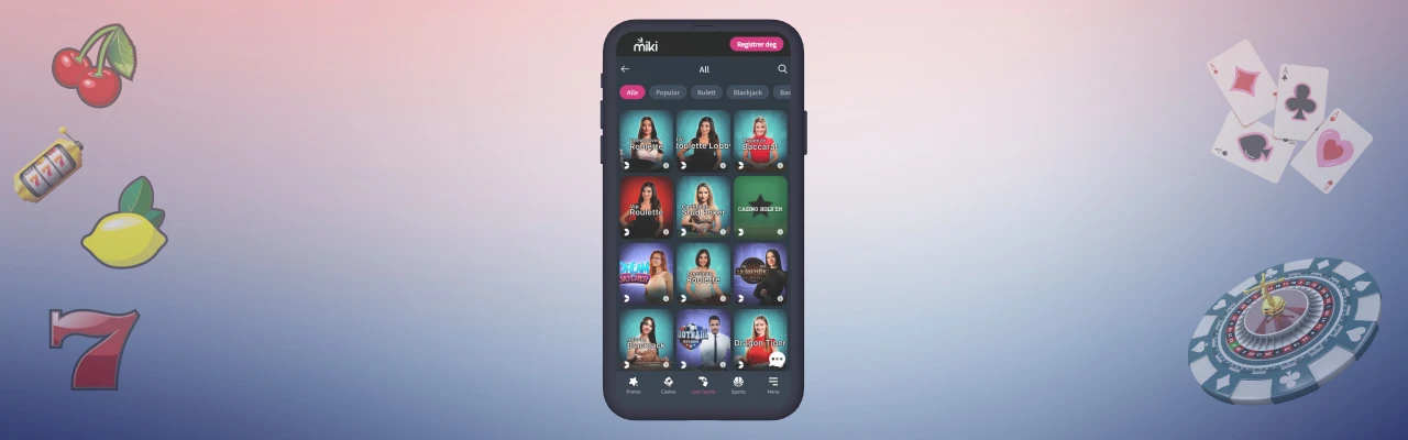 Miki live casino på mobil